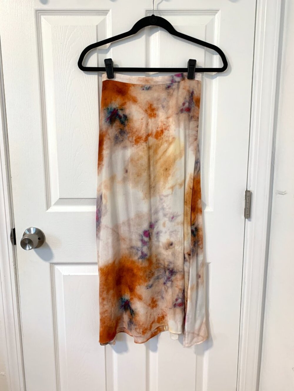 Wilfred Aritzia Tie Dye Midi Slip Skirt Orange Purple Watercolor Silk Feel 0